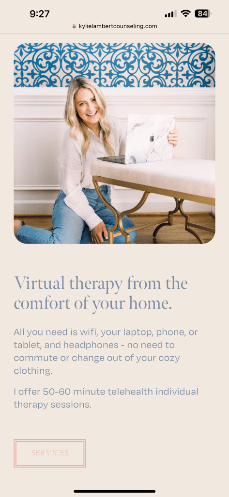 virtual therapy website design for therapists