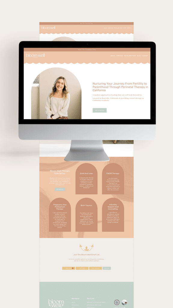 therapist website design mockup of home page