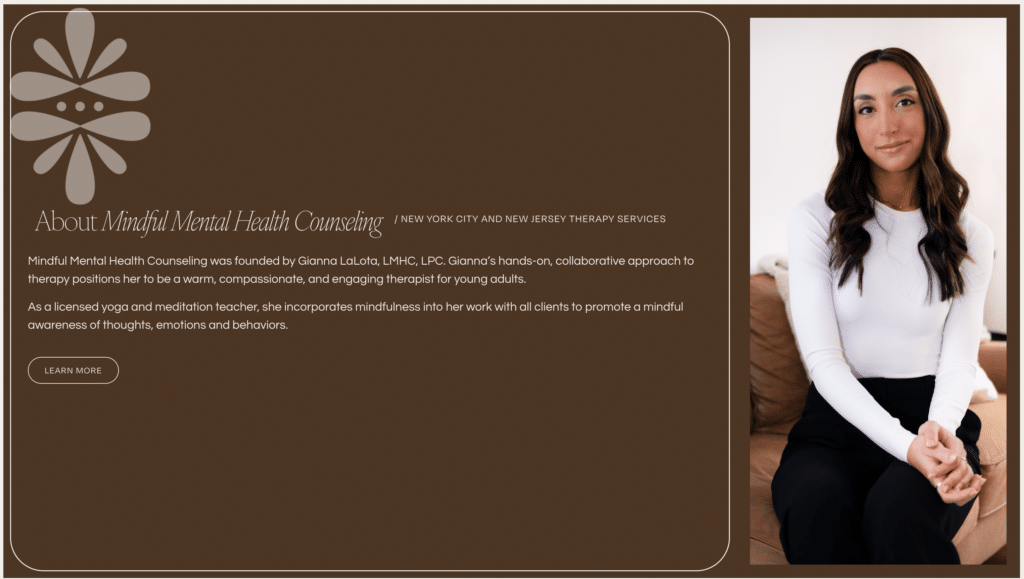 screenshot of a therapist website by chloe creative
