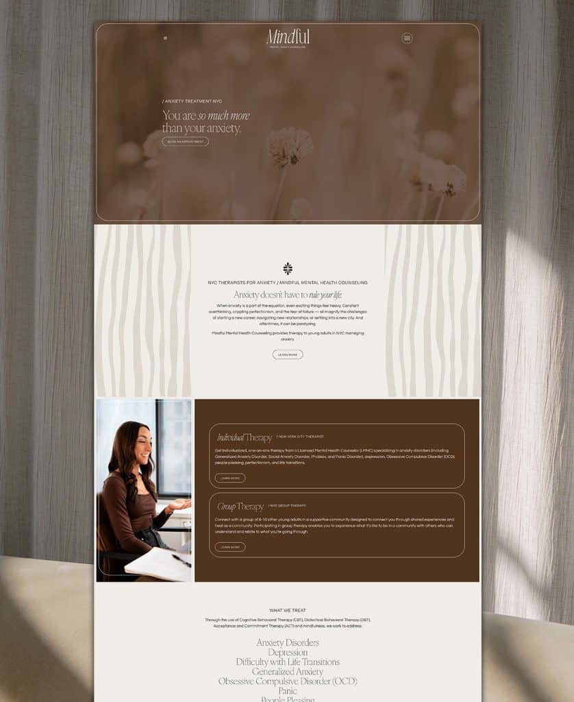therapist website design for mindful mental health counseling