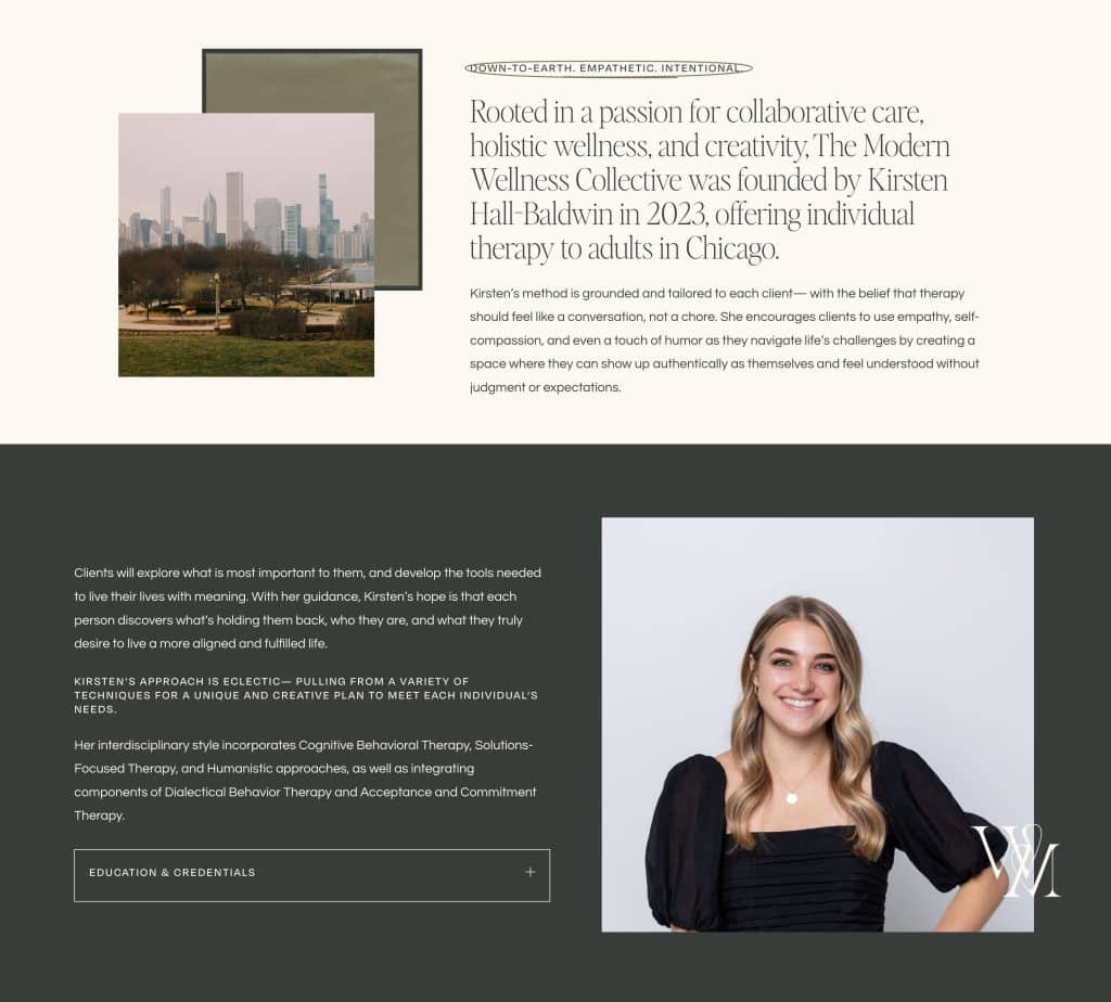 therapist website design about page