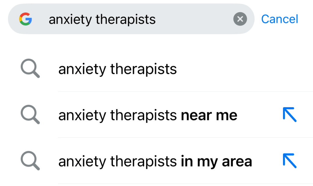 local seo for therapists google search results