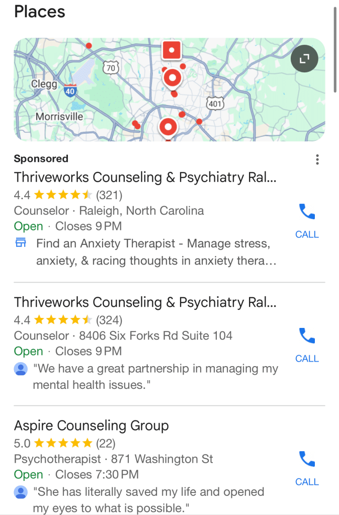 local seo for therapists example